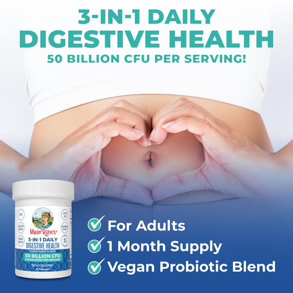 MaryRuth 3-in-1 Daily Digestive Health Capsules with Probiotics Unflavored Pre, Pro & Postbiotic Product Overview