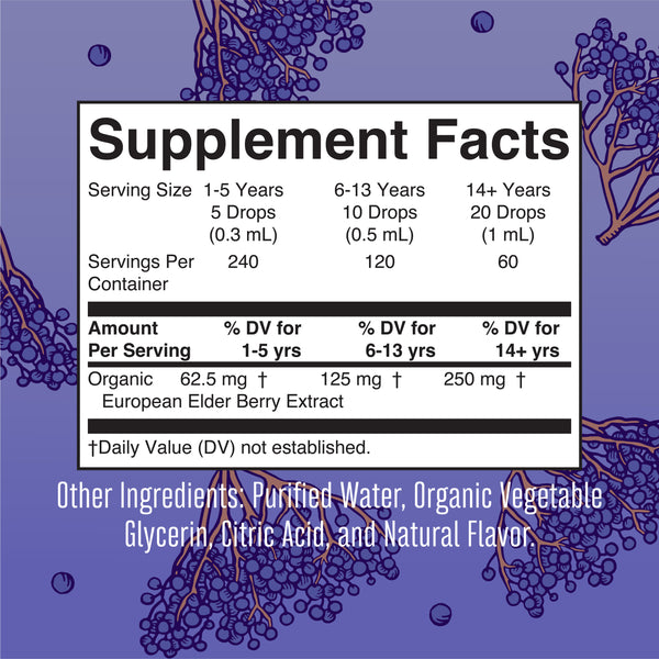 MaryRuth Organic Elderberry Herbal Liquid Drops Extra Strength  Supplement Facts