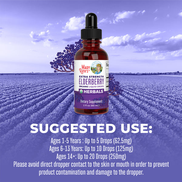 MaryRuth Organic Elderberry Herbal Liquid Drops Extra Strength  Suggested Use