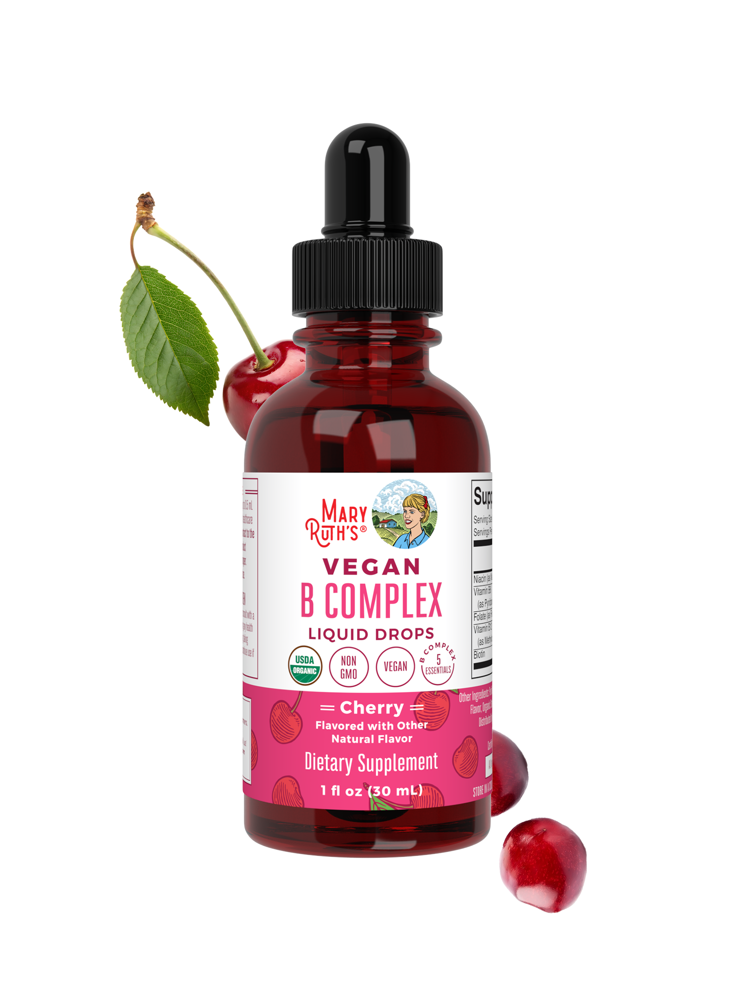 MaryRuth's Liquid Morning Multivitamin bottle with Peach Mango flavor label.