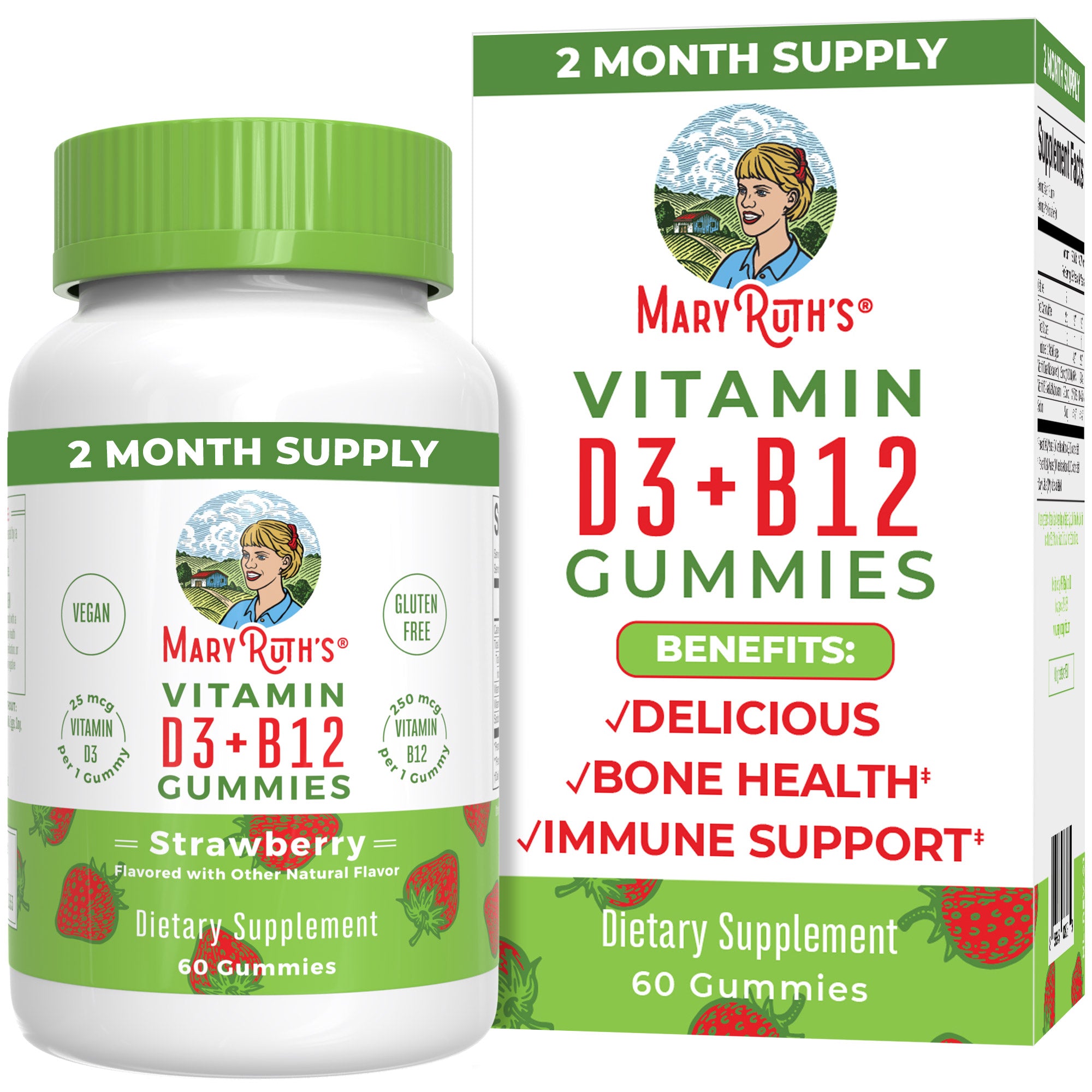 Vegan Vitamin D3 + B12 Gummies, Strawberry MaryRuth Organics