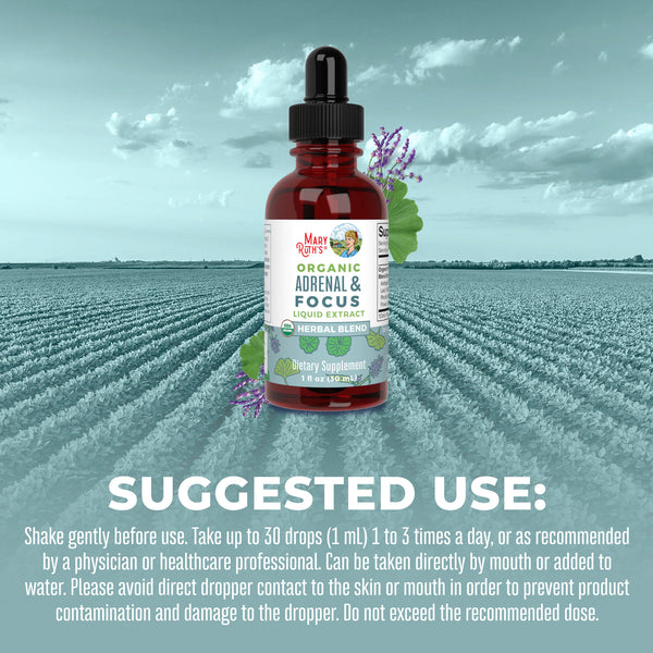 MaryRuth Adrenal & Focus Herbal Blend Liquid Drops  Suggested Use