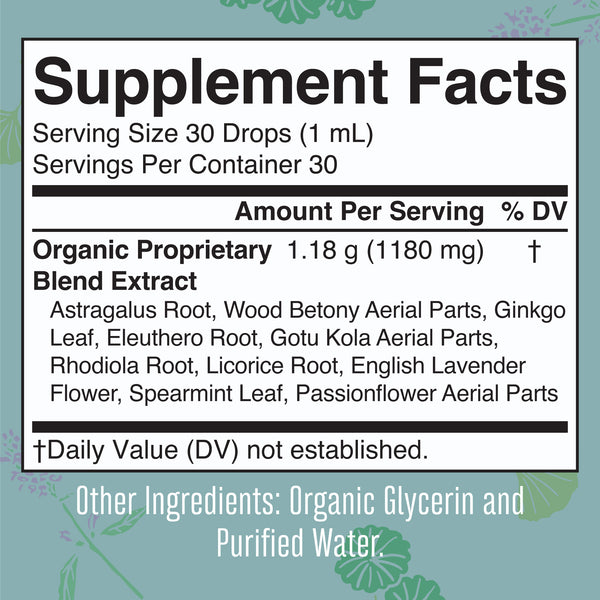 MaryRuth Adrenal & Focus Herbal Blend Liquid Drops  Supplement Facts