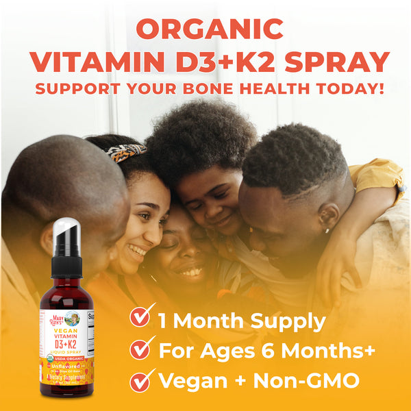 MaryRuth Organic Vegan Liquid Vitamin D3 & K2 Spray For Bone & Heart Health Unflavored Product Overview