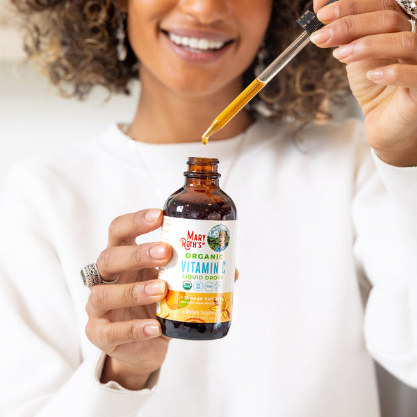 MaryRuth Organic Vitamin C Liquid Drops Orange Vanilla Flavor Product Photography
