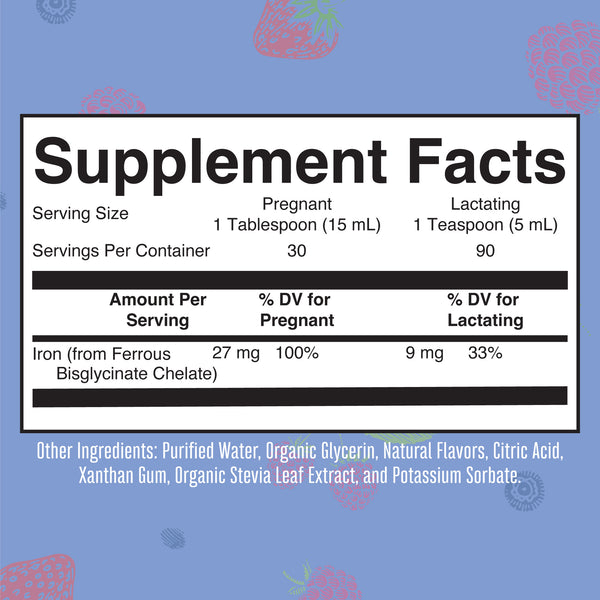 MaryRuth Prenatal & Postnatal Liquid Iron Supplement For Pregnancy Berry Flavor Supplement Facts