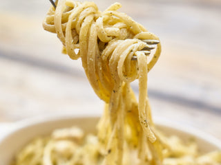 Banner image of article on MaryRuth on Food Network: Creamy Basil & Shallot Coconut Milk Pasta Recipe