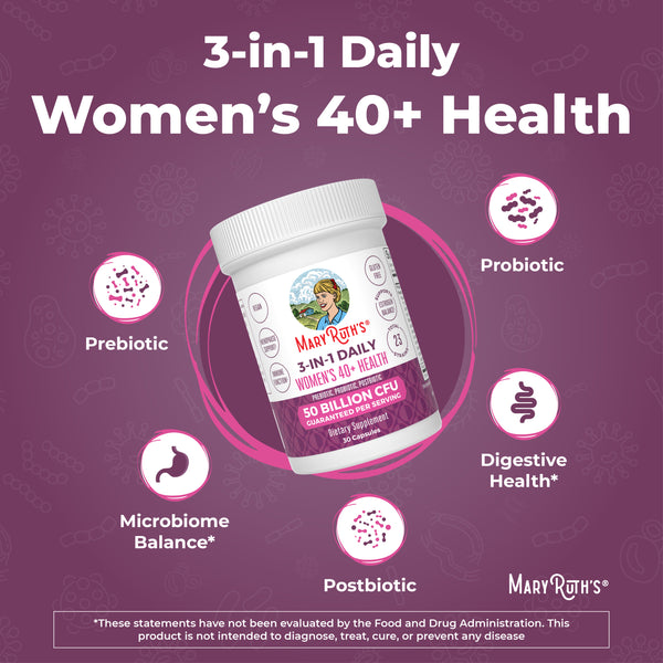 MaryRuth 3-in-1 Women's 40+ Daily Capsule & Gut Health Probiotics Unflavored to support menopause, estrogen balance, gut health, mood, focus, and immune function Advertisement