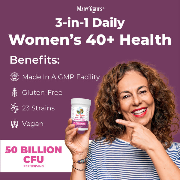 MaryRuth 3-in-1 Women's 40+ Daily Capsule & Gut Health Probiotics Unflavored to support menopause, estrogen balance, gut health, mood, focus, and immune function Advertisement