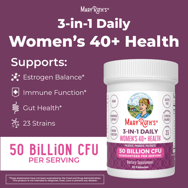 MaryRuth 3-in-1 Women's 40+ Daily Capsule & Gut Health Probiotics Unflavored to support menopause, estrogen balance, gut health, mood, focus, and immune function Advertisement