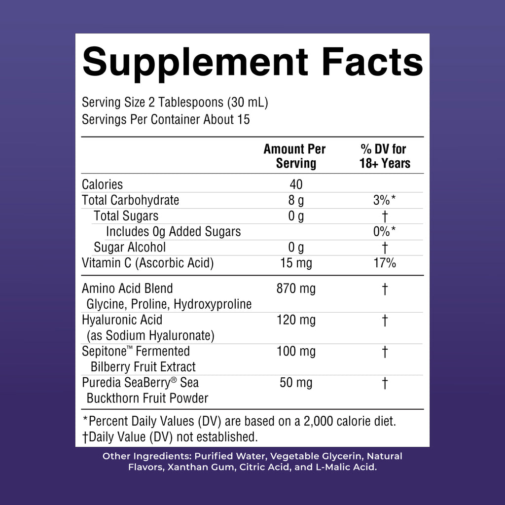 Advanced Liquid Skin Restore and Renew 15oz Blackberry Jam Supplement Facts