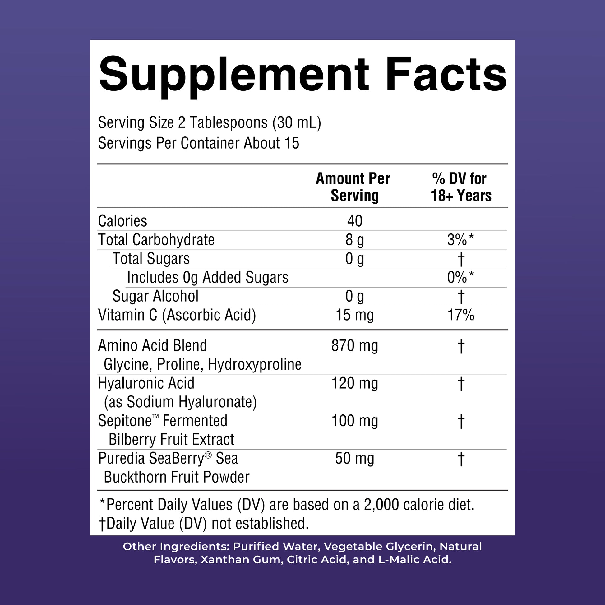Advanced Liquid Skin Restore and Renew 15oz Blackberry Jam Supplement Facts