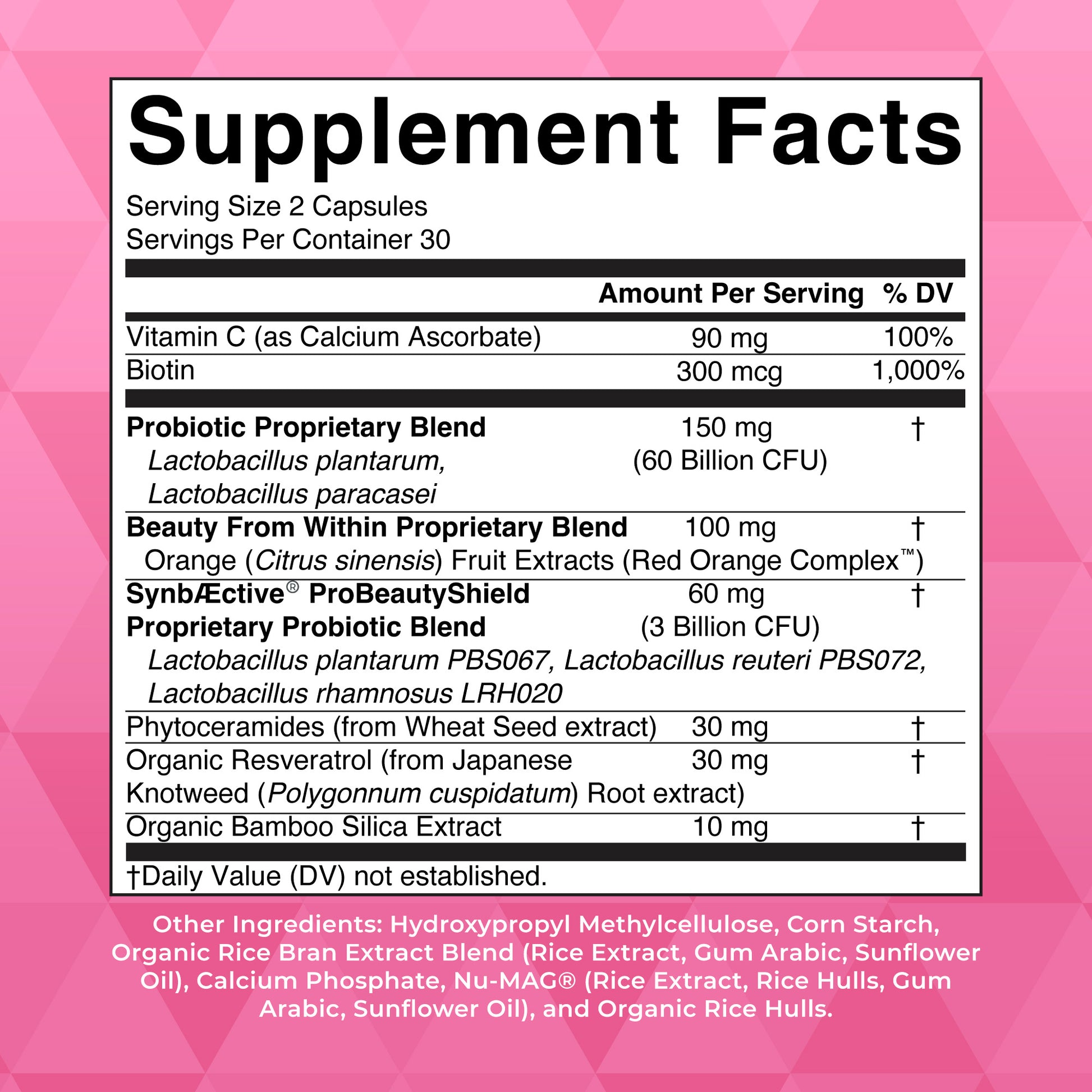 Beauty Probiotic Capsules 60 CT Supplement Facts