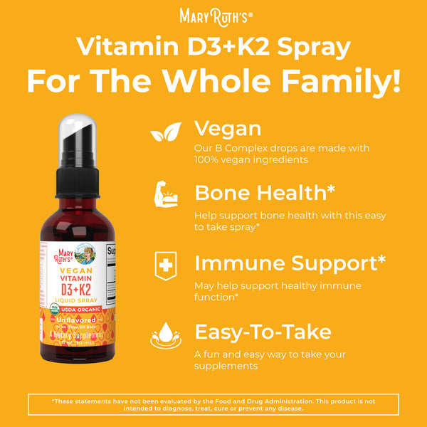 MaryRuth Organic Vegan Liquid Vitamin D3 & K2 Spray For Bone & Heart Health Unflavored Advertisement