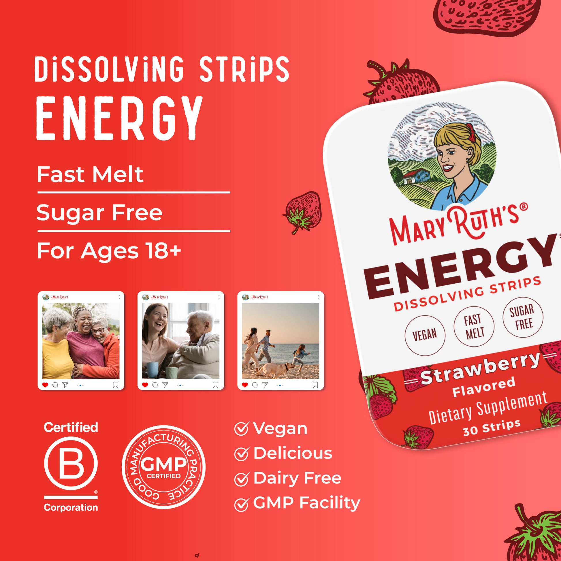 Energy Dissolving Strips Strawberry Great Flavor Better Benefits