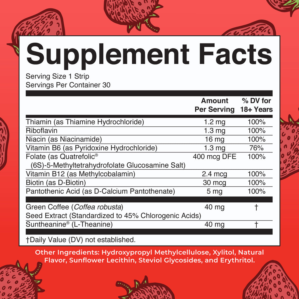 Energy Dissolving Strips Strawberry Supplement Facts