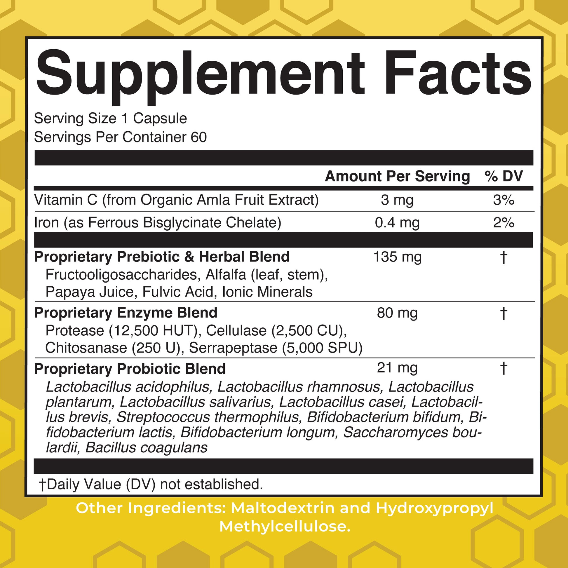 Gut Flora Health+ Enzymes 60CT Unflavored Supplement Facts