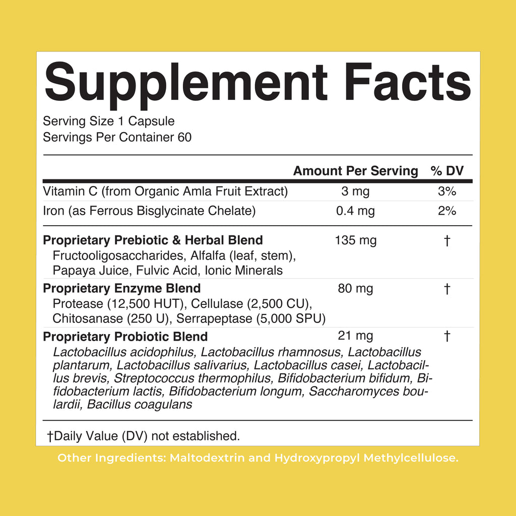 Gut Flora Health+ Enzymes 60 Capsules Unflavored Supplement Facts