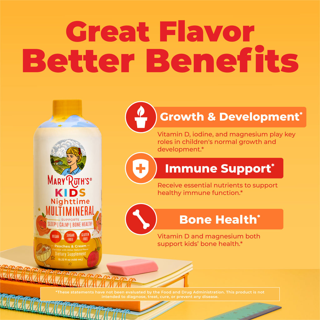 Kids Liquid Nighttime Multimineral 15oz Peaches N' Cream Great Flavor Better Benefits