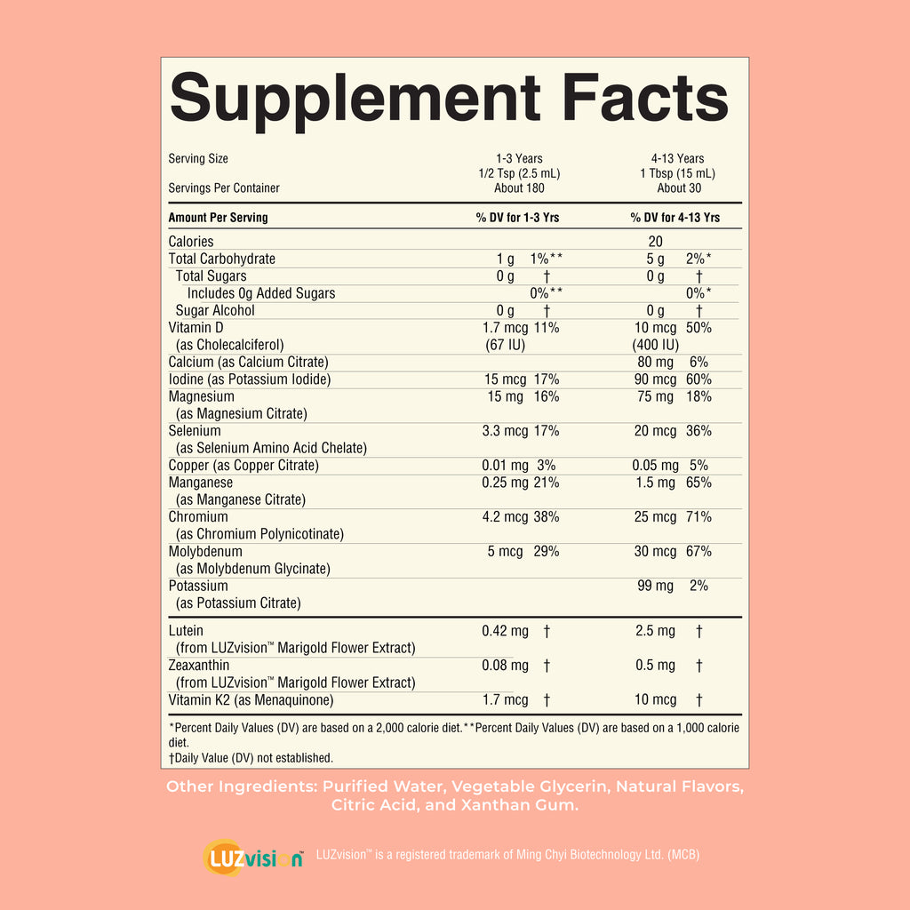 Kids Liquid Nighttime Multimineral 15oz Peaches N' Cream Supplement Facts