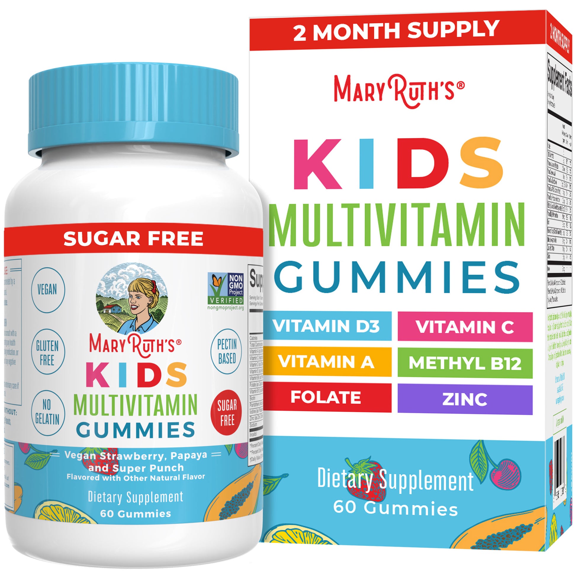 Kids Multivitamin Gummies 60CT Vegan Strawberry Papaya