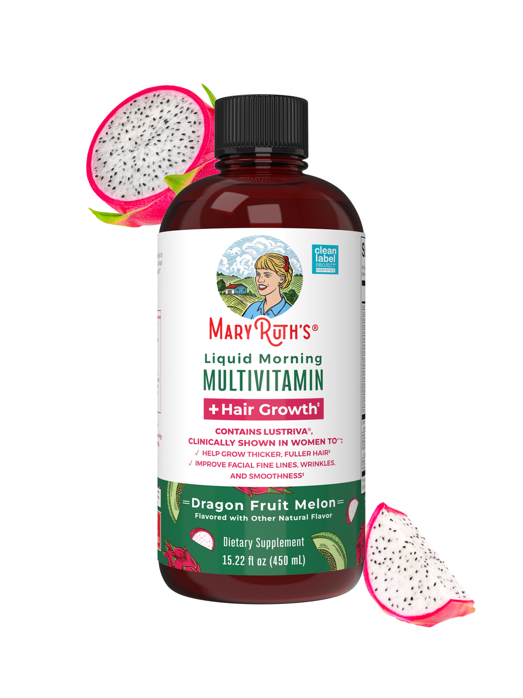Liquid Morning Multivitamin + Hair Growth 15oz Dragon Fruit Melon