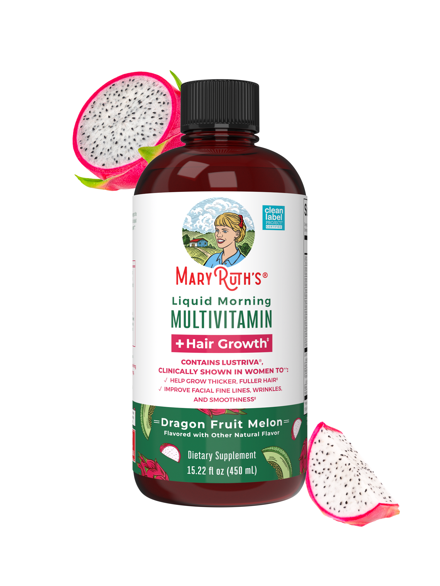 Liquid Morning Multivitamin + Hair Growth 15oz Dragon Fruit Melon