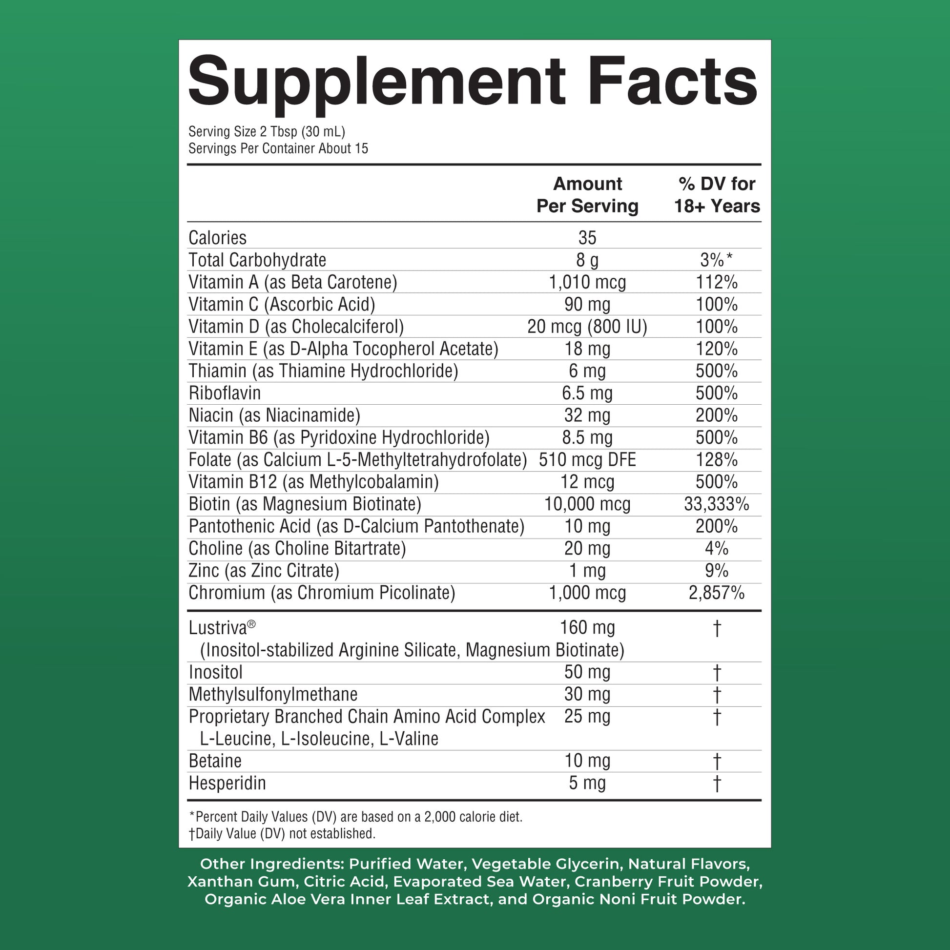 Liquid Morning Multivitamin + Hair Growth 15oz Dragon Fruit Melon Supplement Facts