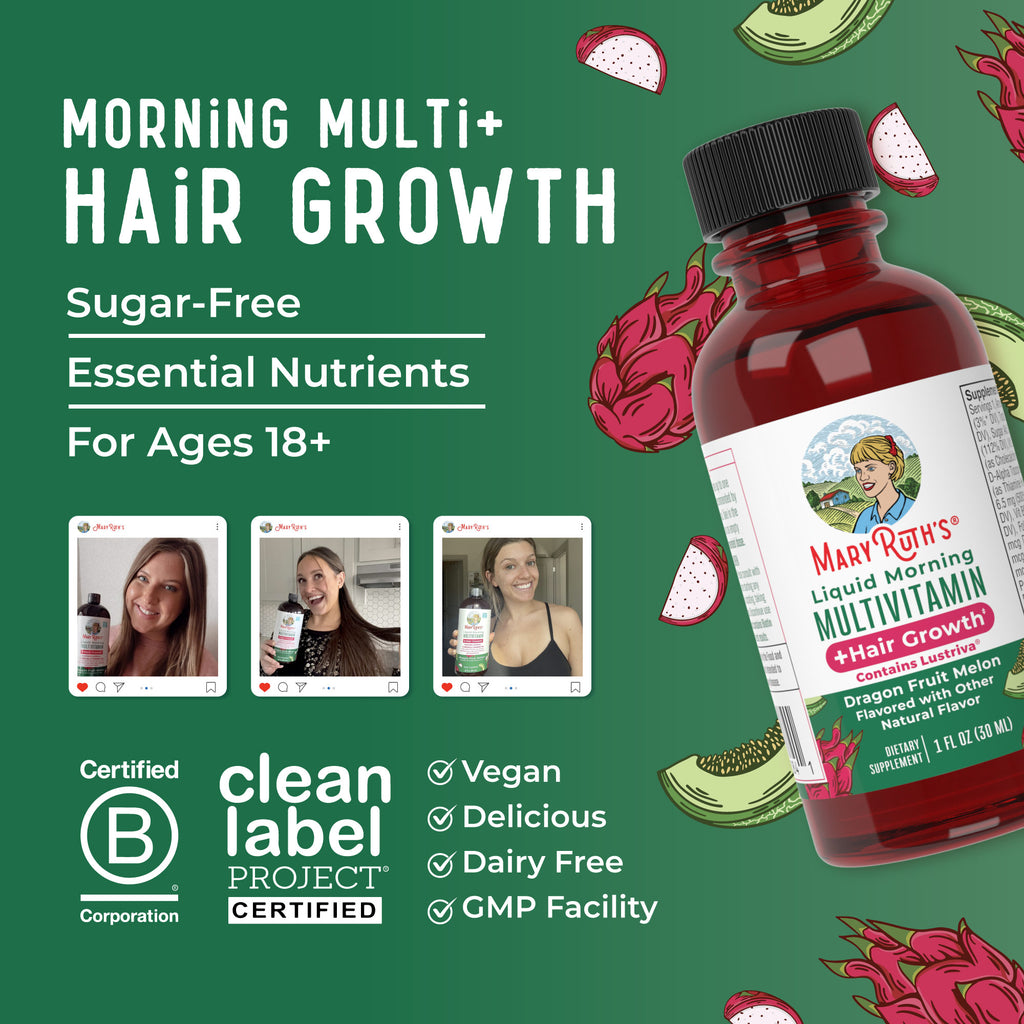 Liquid Morning Multivitamin + Hair Growth Travel Pack Dragon Fruit Melon  Lifestyle Bottle
