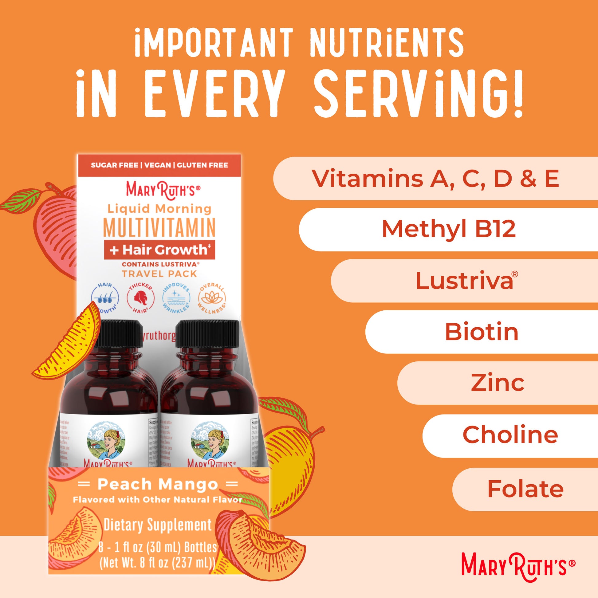 Liquid Morning Multivitamin + Hair Growth Travel Pack Ingredients