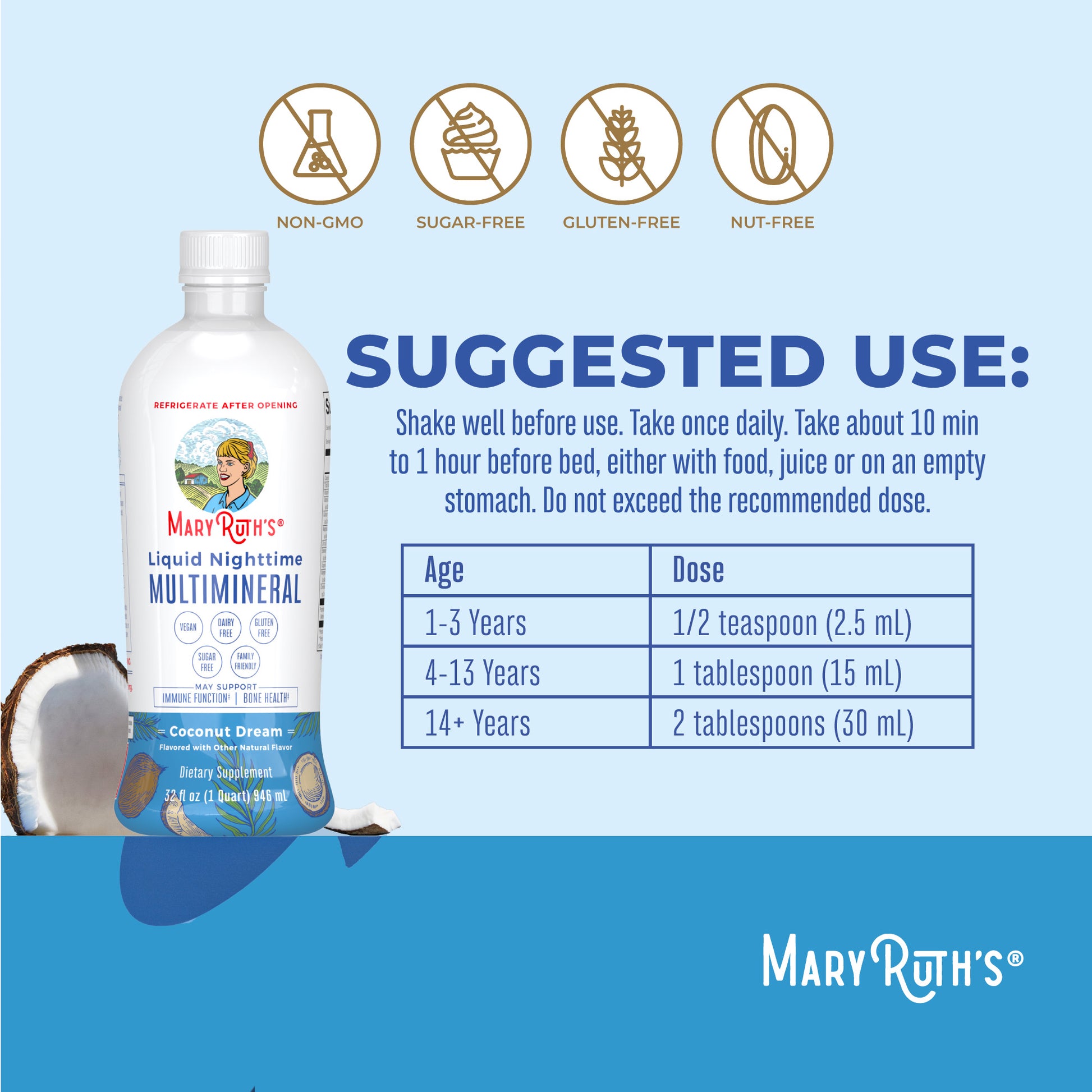 Liquid Nighttime Multimineral 32oz Coconut Suggested Use