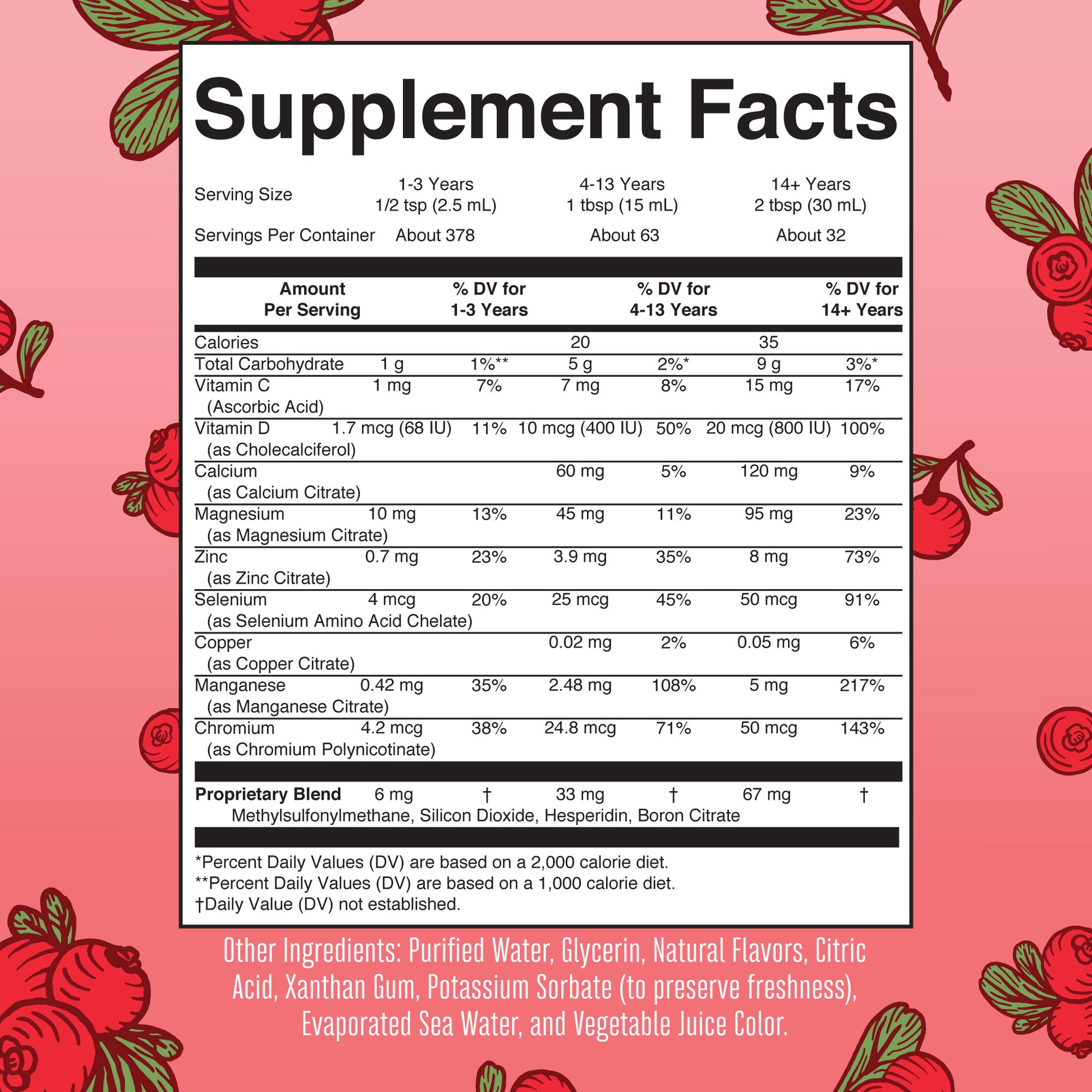 Liquid Nighttime Multimineral 32oz Cranberry Supplement Facts
