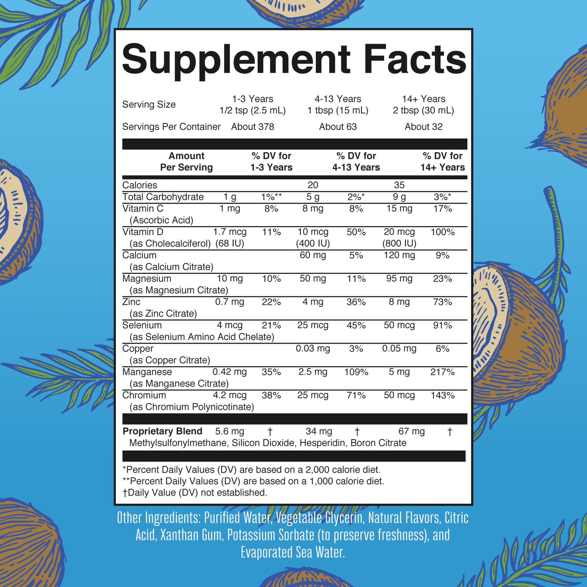 Liquid Nighttime Multimineral Coconut 32oz Supplement Facts