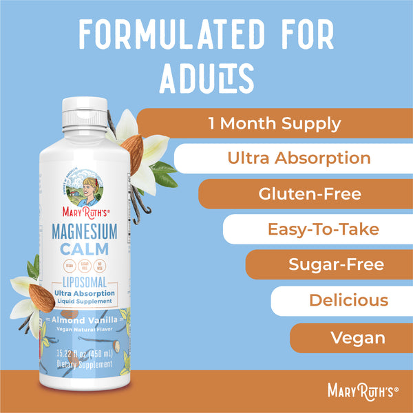MaryRuth Magnesium Calm Liposomal Almond Vanilla Flavor Advertisement