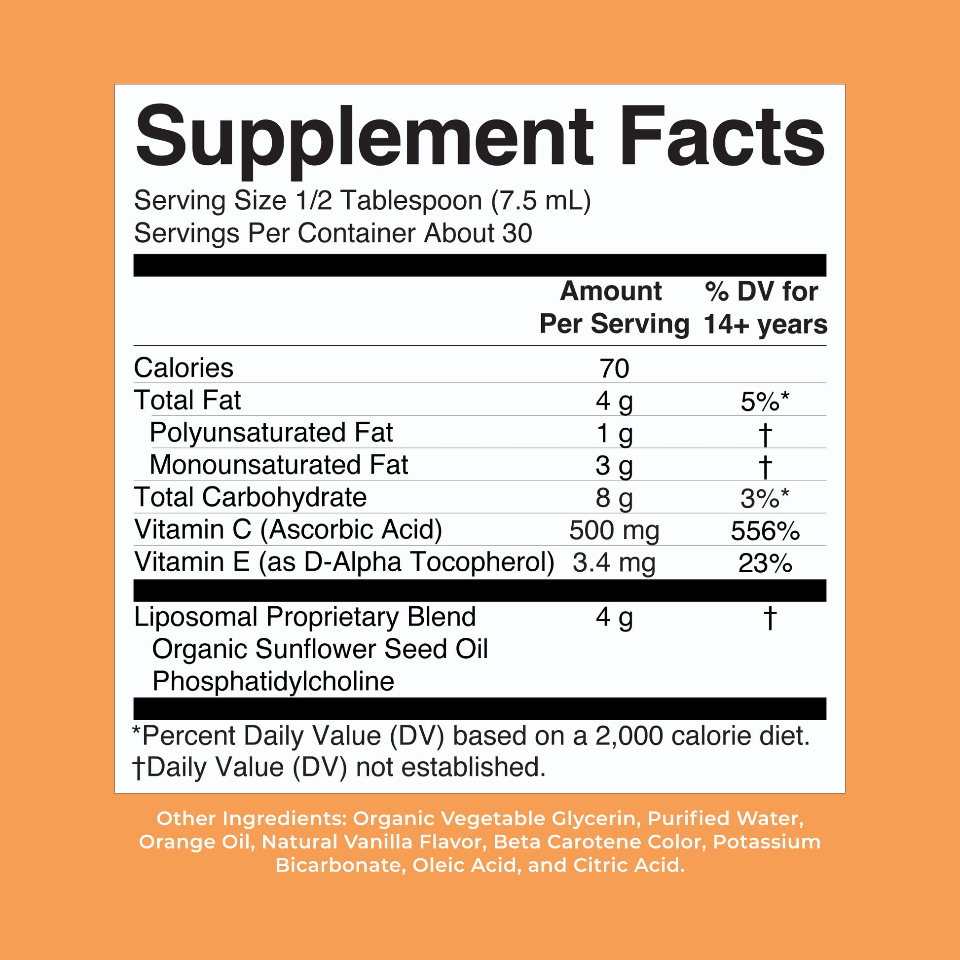 Megadose Vitamin C Liposomal 7oz Citrus Vanilla Supplement Facts