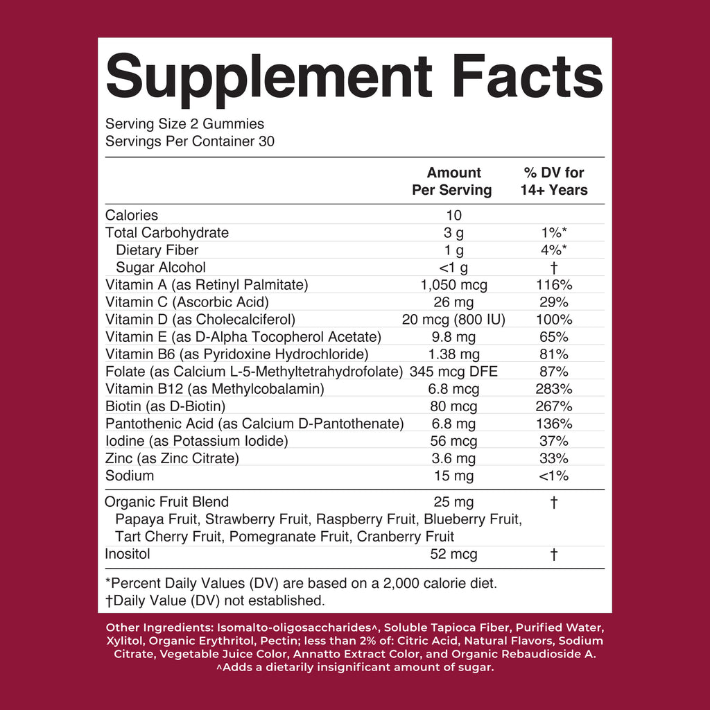 Men's Multivitamin Gummies Papaya Orange 60ct Supplement Facts