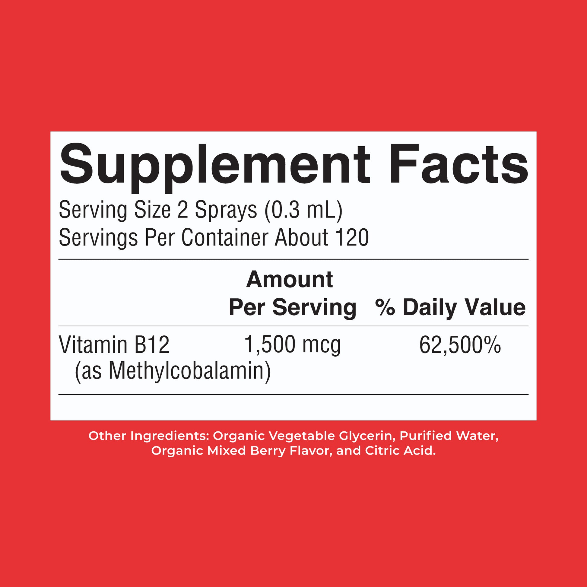 Methyl B12 Organic Spray 1oz Berry Supplement Facts