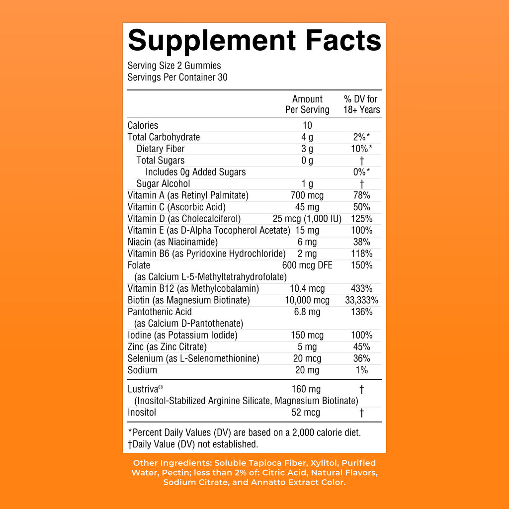 Multivitamin Hair Growth Gummies 60CT Peach Mango Supplement Facts