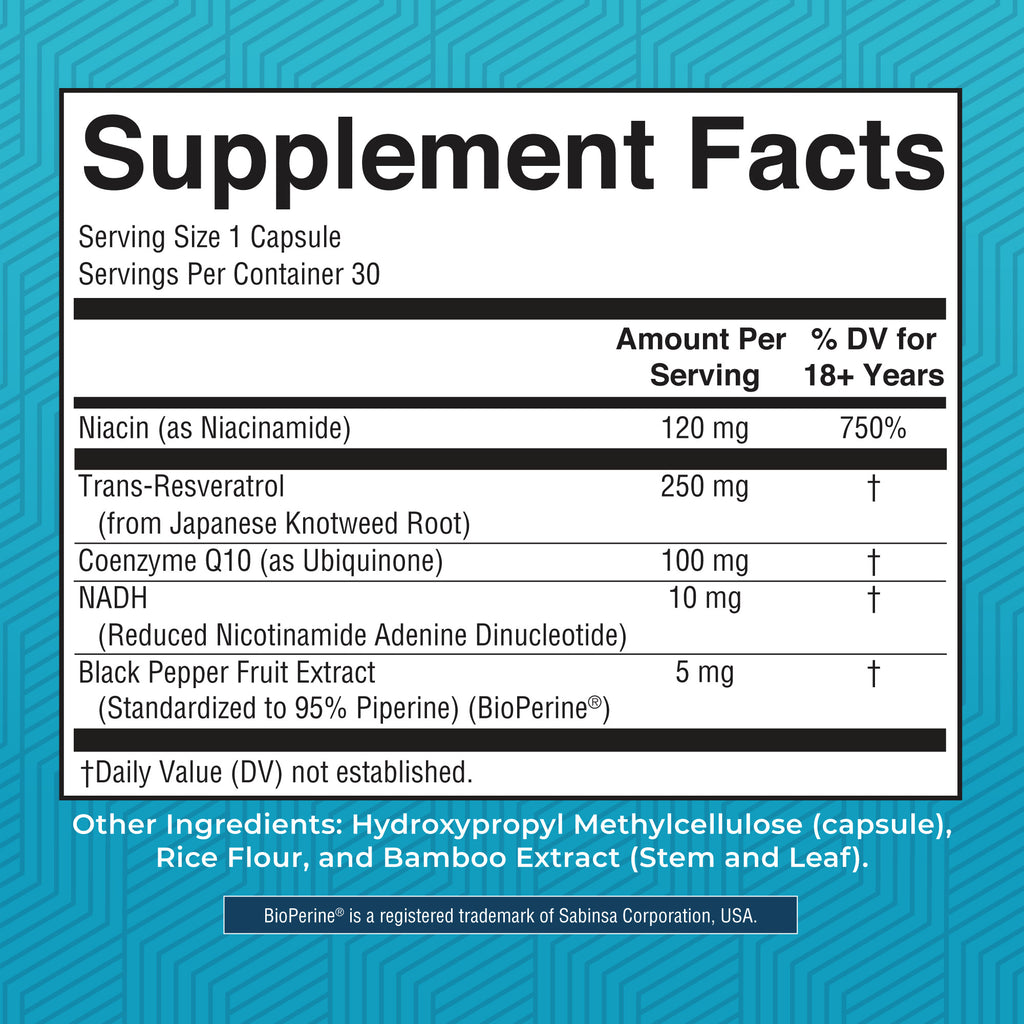 NADH Capsules 30CT Supplement Facts