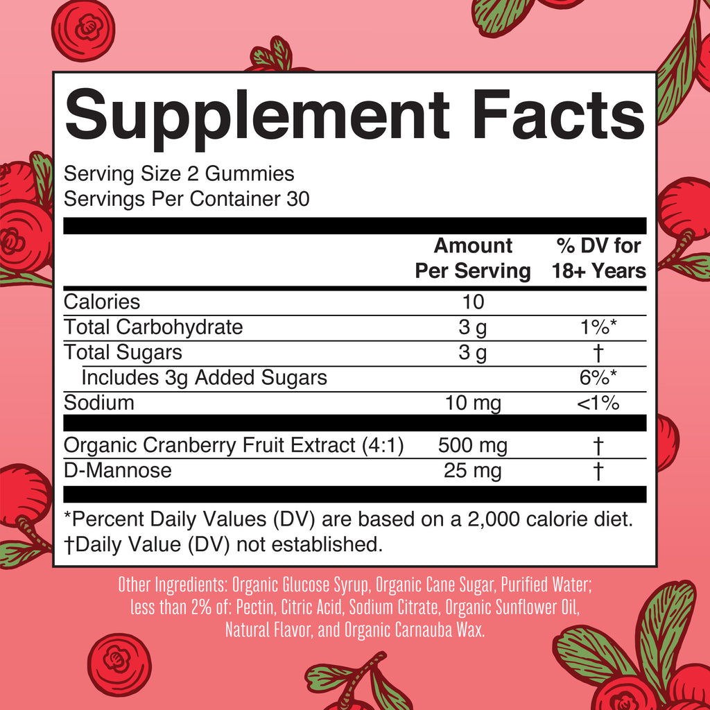 Organic Cranberry Gummies 60CT Cranberry Supplement Facts