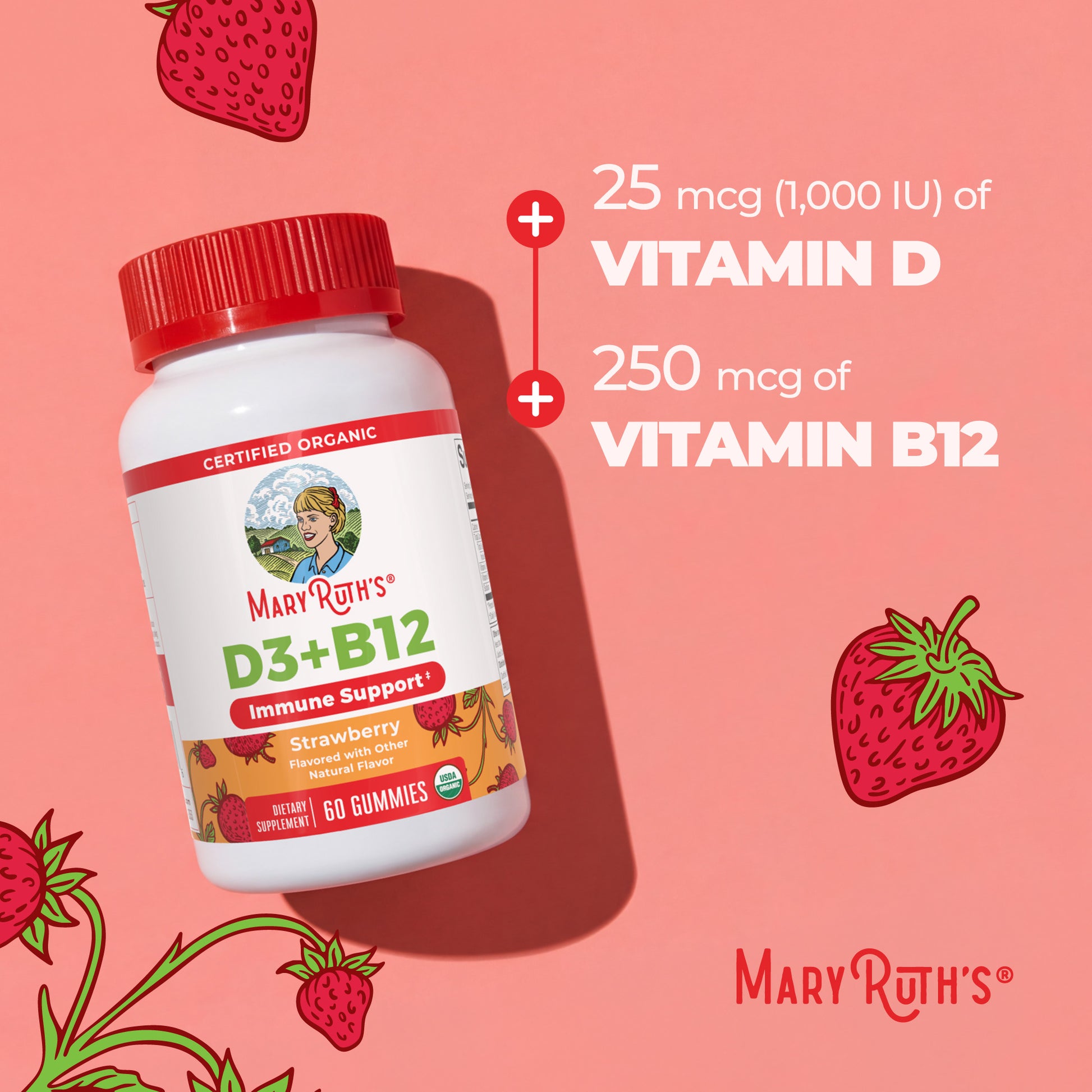 Organic D3 + B12 Gummies 60CT Strawberry Benefits