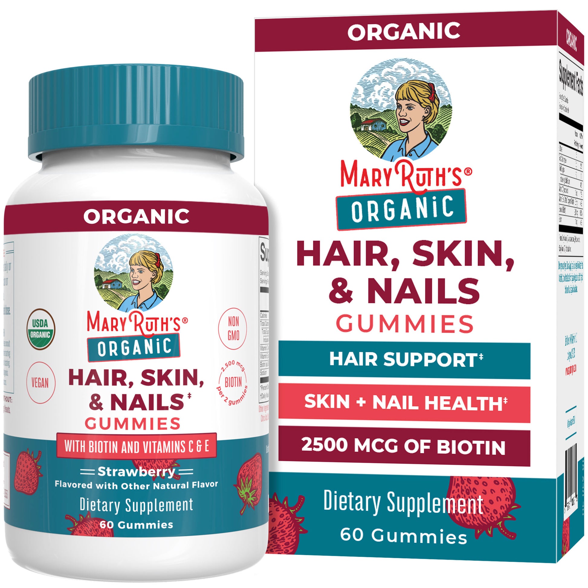 Organic Hair Skin Nails Gummies 60CT Strawberry