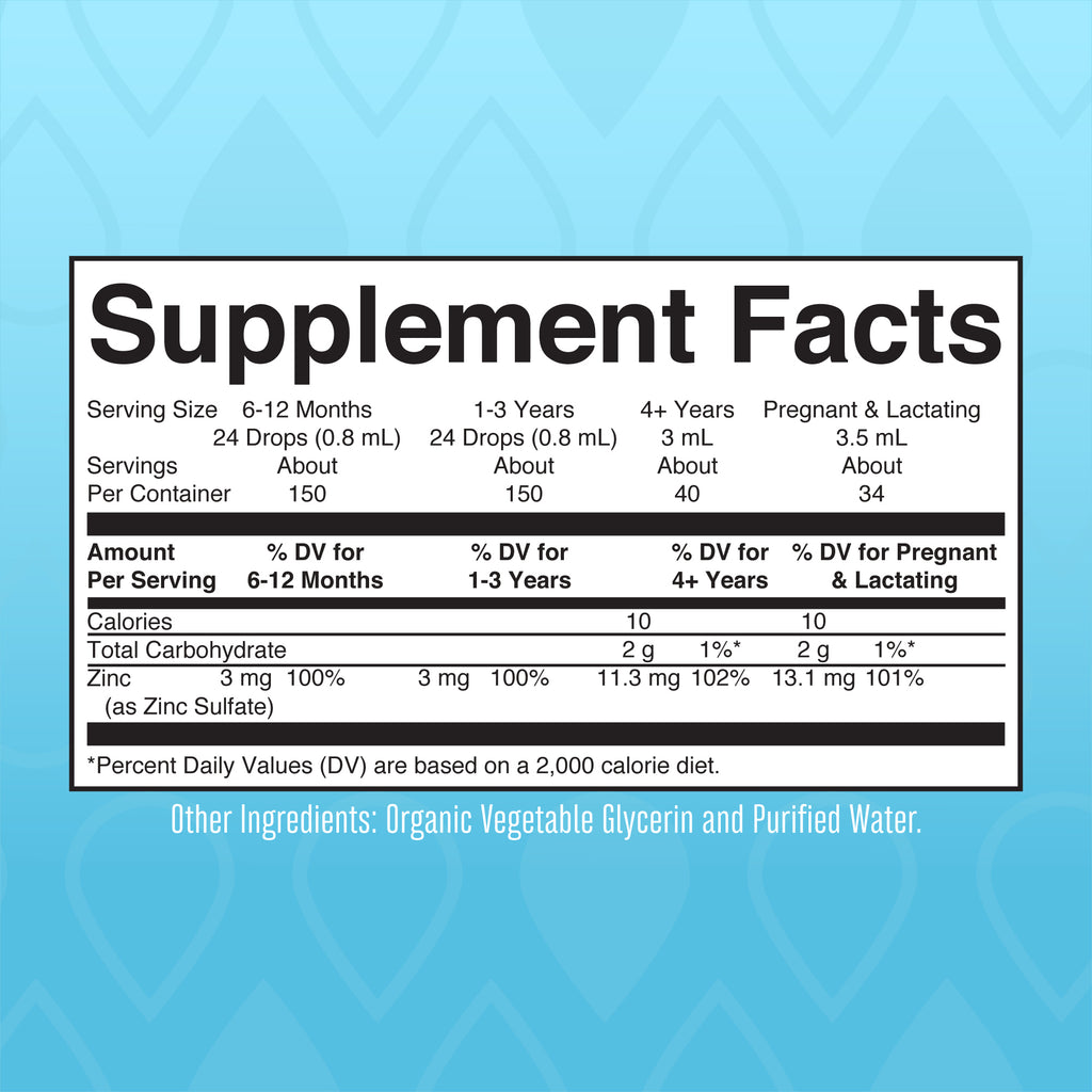 Organic Ionic Zinc Liquid Drops 4oz Supplement Facts