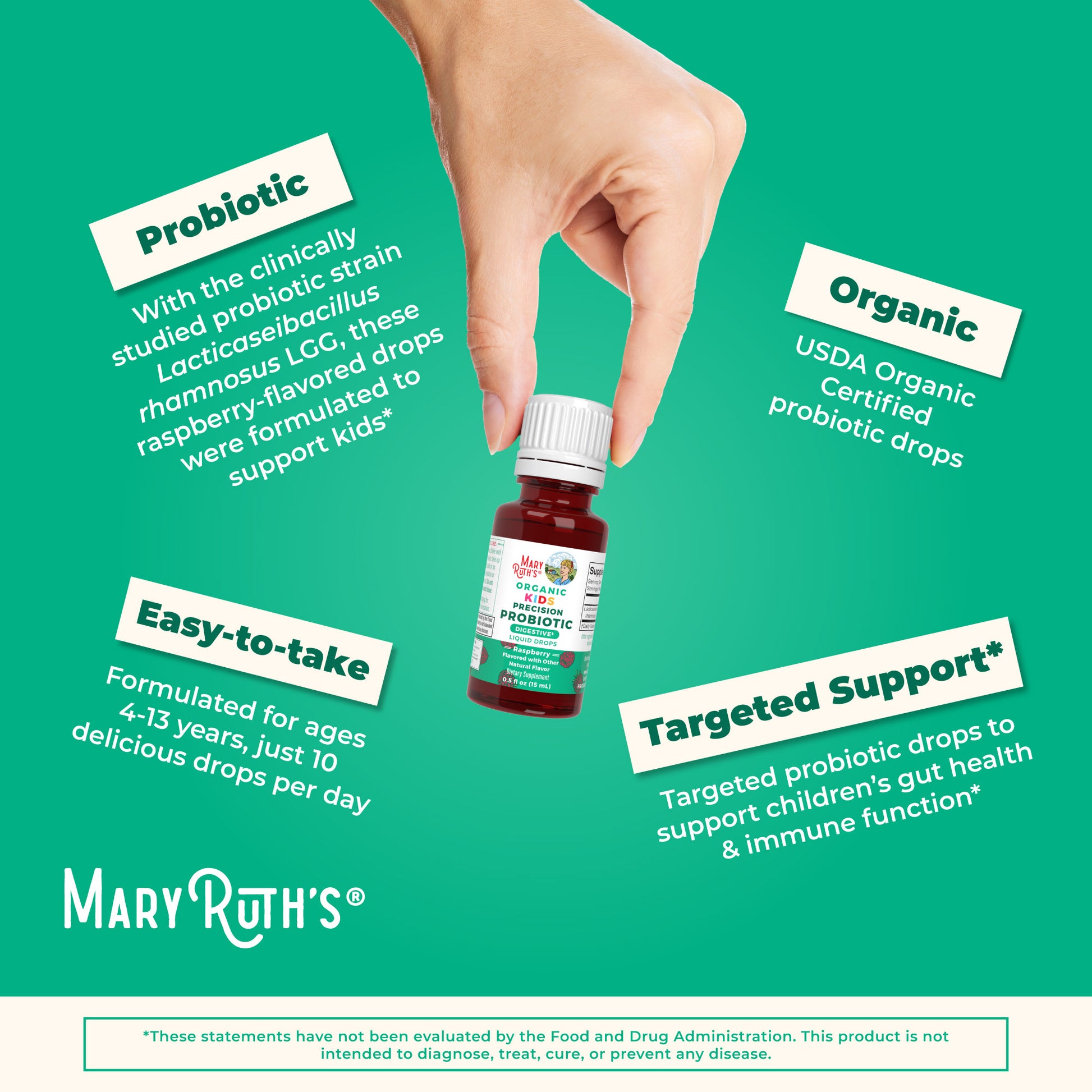 Organic Kids Precision Probiotic Digestive Liquid Drops 0.5oz Raspberry Easy To Take