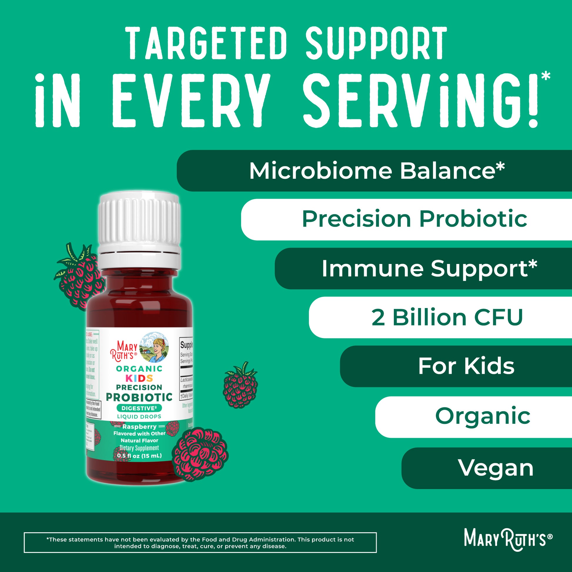 Organic Kids Precision Probiotic Digestive Liquid Drops 0.5oz Raspberry Ingredients