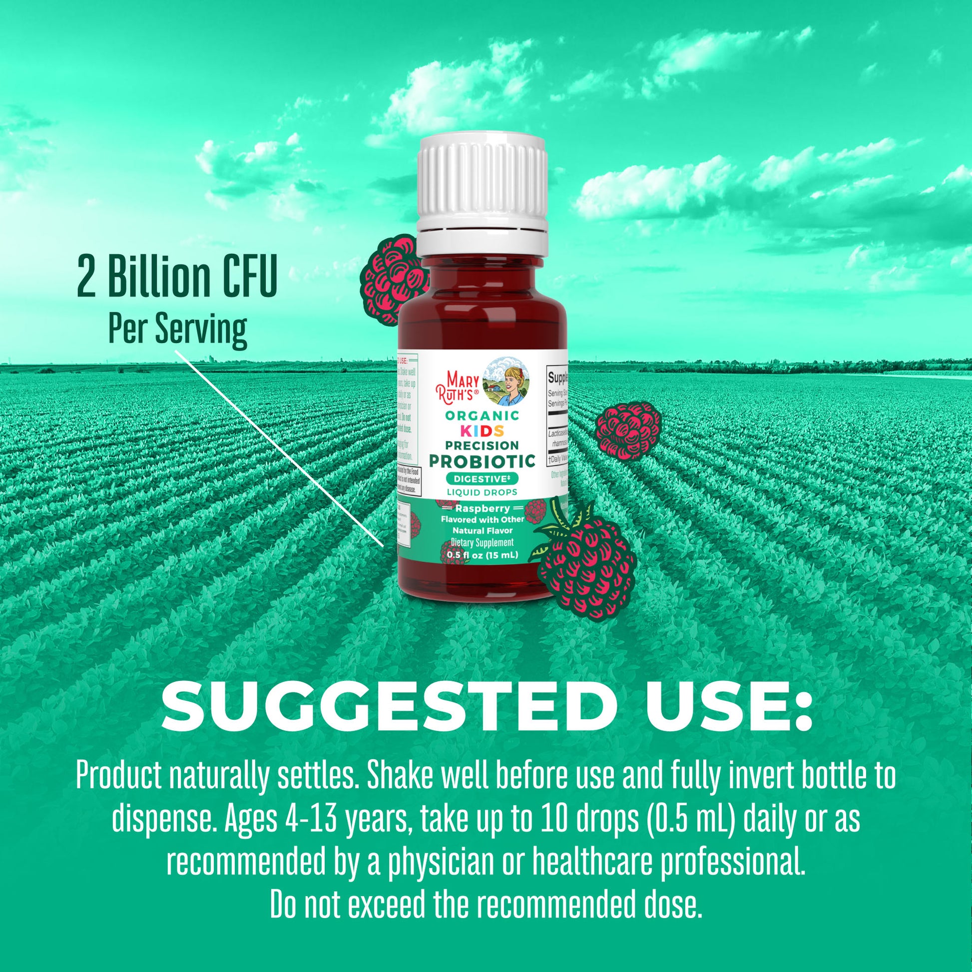 Organic Kids Precision Probiotic Digestive Liquid Drops 0.5oz Raspberry Suggested Use