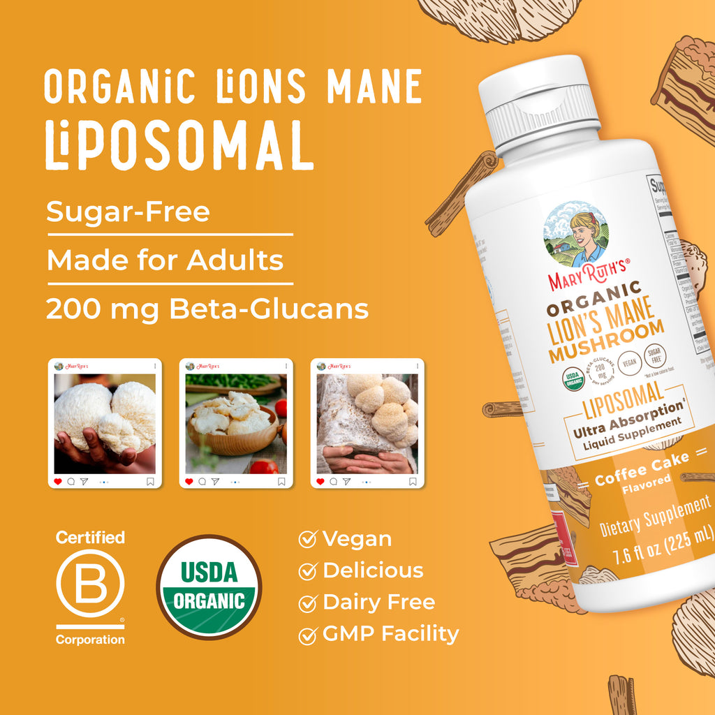 Organic Lion's Mane Liposomal 7oz Coffee Cake Great Flavor Better Benefits