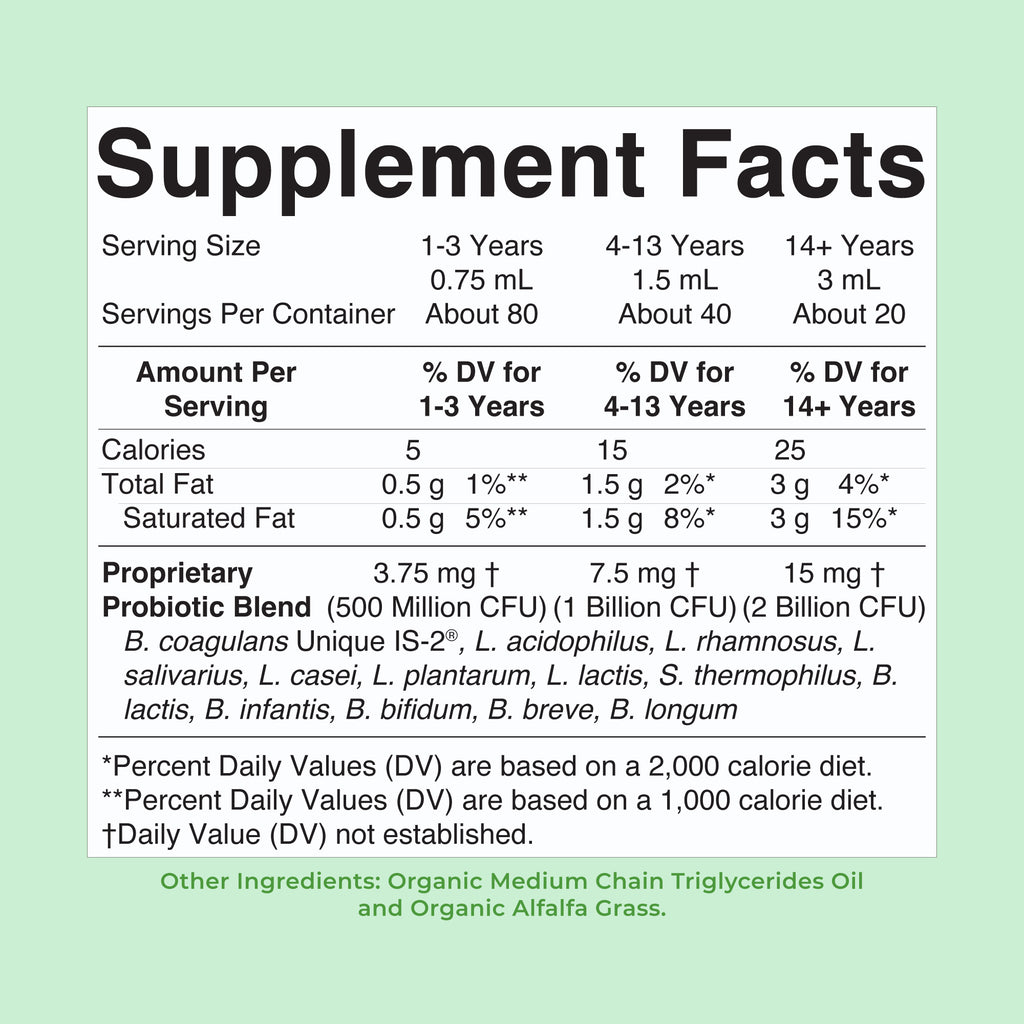 Organic Liquid Probiotic Travel Size 2oz Unflavored Supplement Facts