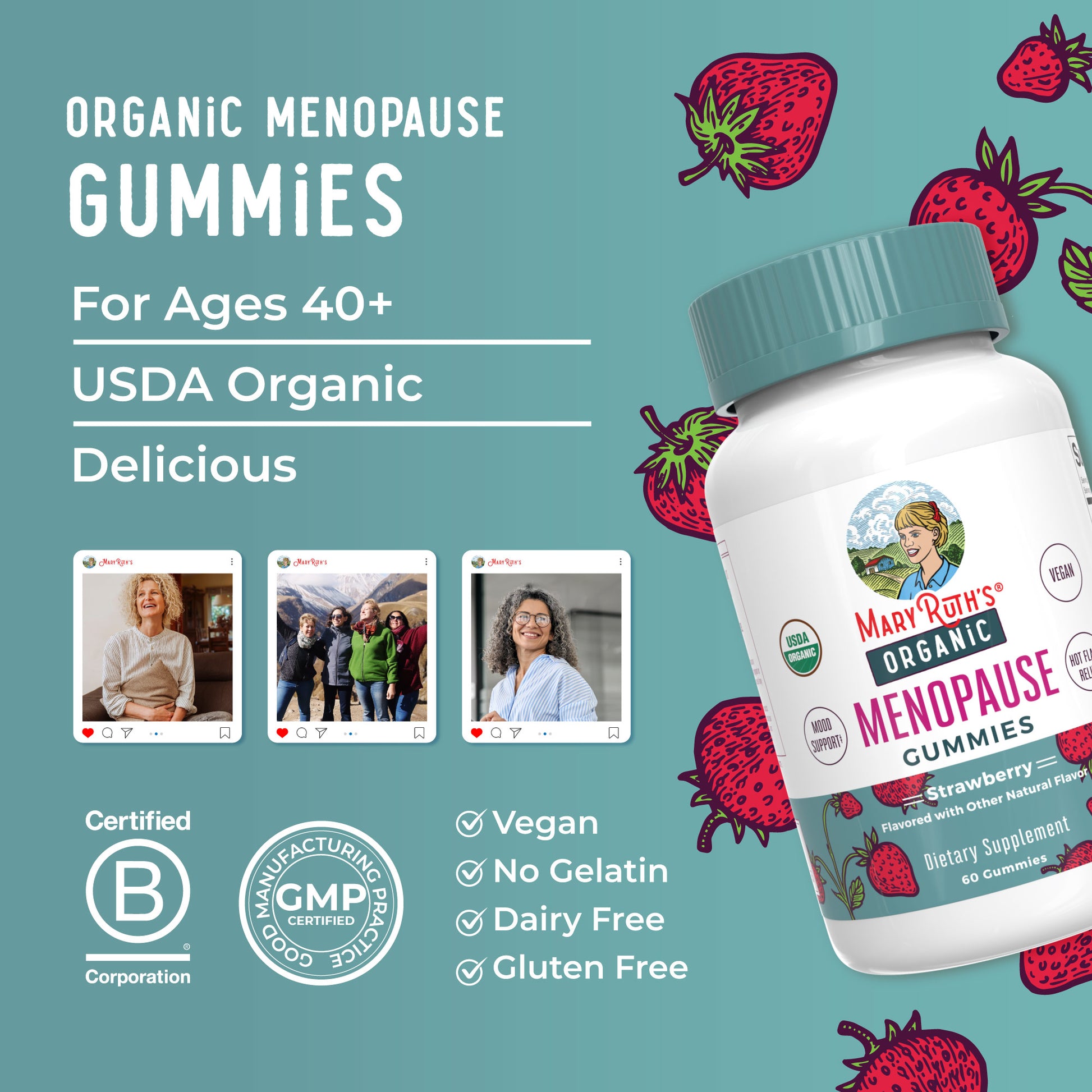 Organic Menopause Gummies 60CT Strawberry Great Flavor Better Benefits