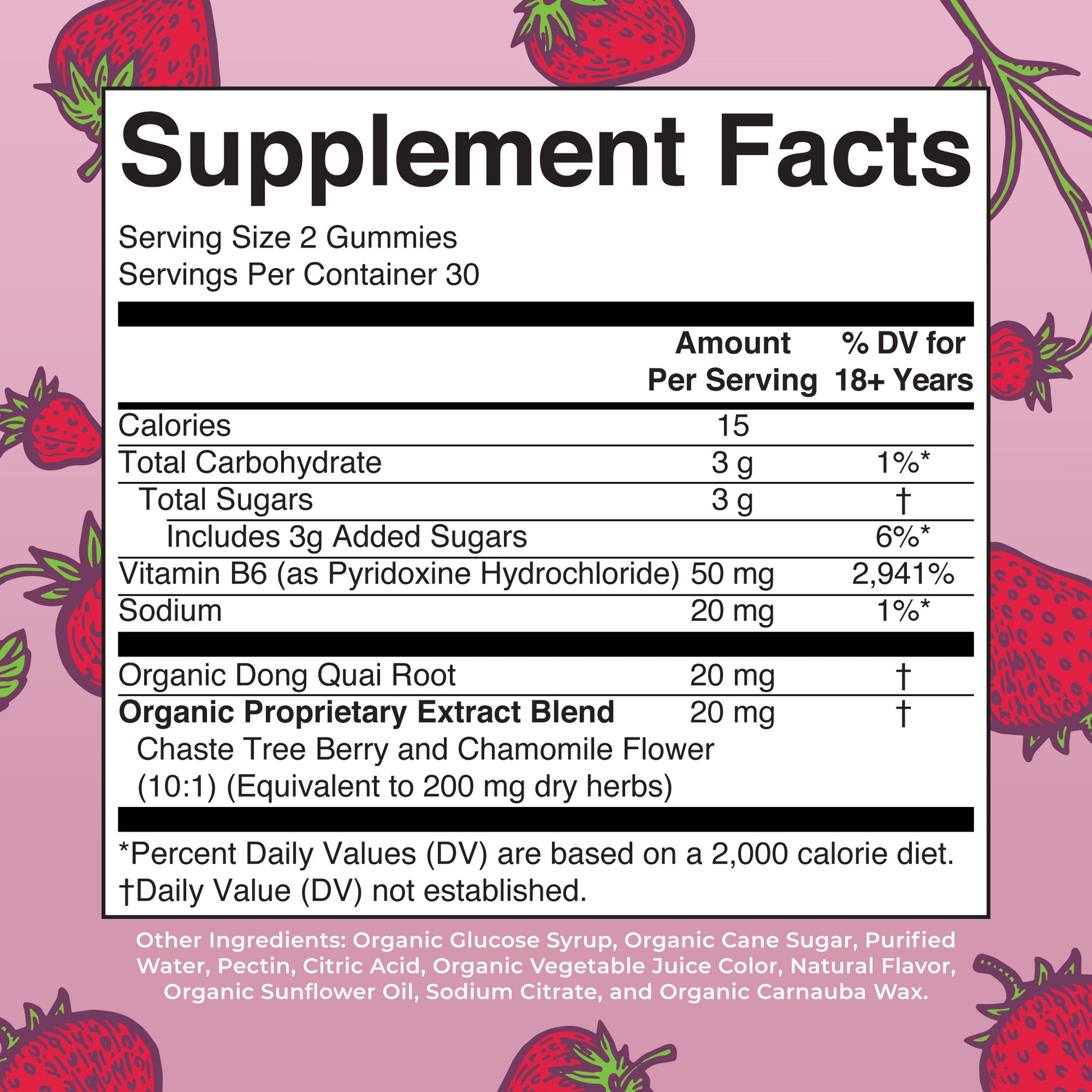 Organic Menstrual Support Gummies 60CT Strawberry Supplement Facts